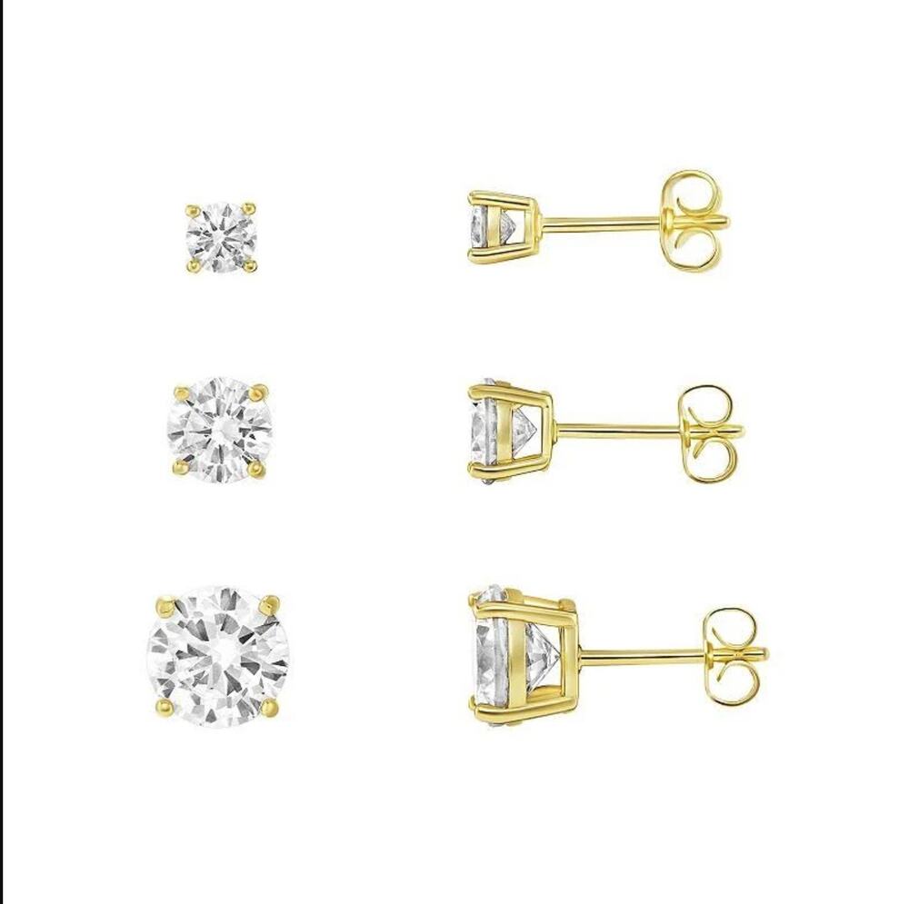 Primrose Cubic Zirconia 18kt Gold Over Sterling Silver Stud Earrings 3 Pair